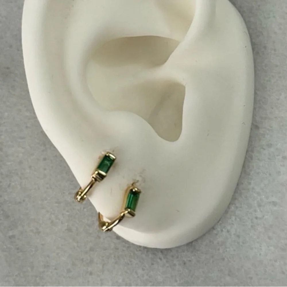 COPY - COPY - Gold Small Mini Green Princess Crystal Huggie Hoop Earrings Bra…